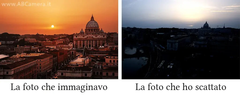 confronto fra due fotografie scattate al tramonto (una riuscita ed una no)